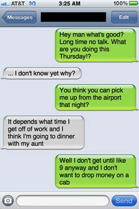Airport pick up text message