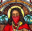 Black Jesus in stained glass in church