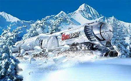 Coors Light Silver Bullet train in the snow