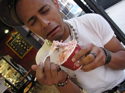 Man crying into frozen yogurt