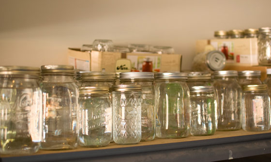 Empty jars on shelves