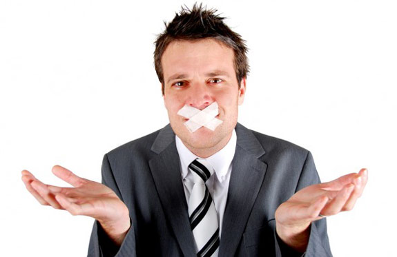 Mansplaining guy with tape over his mouth
