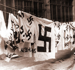 Nazi laundry hanging on clothesline