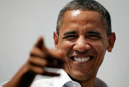 Barack Obama smile and point face