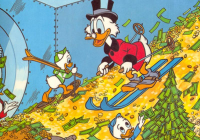 Scrooge McDuck swimming in coins