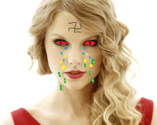 Evil Taylor Swift with devil sign and pentagram
