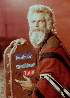 God holding the Ten Commandments of Social Media in stone