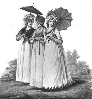 19th century ladies holding umbrellas