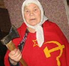 Russian woman holding axe