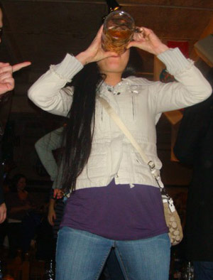 Ashley Garmany chugging beer