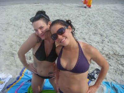 Ashley Garmany and friend in bikinis on the beach