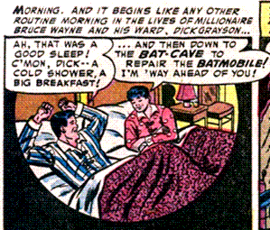 Batman sleeps with Robin in a comic strip