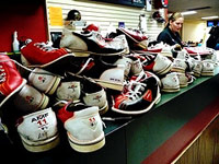 Bowling alley shoes and spray