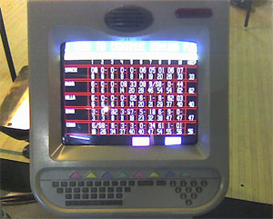 Old bowling alley computer monitor scoring screen