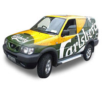 SUV with Carlsberg beer car advertising wrap