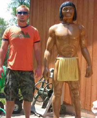 Casey and a Native American statue
