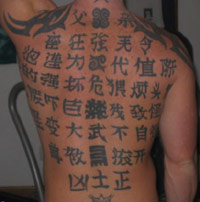 Chinese characters tattoo on a guy's back