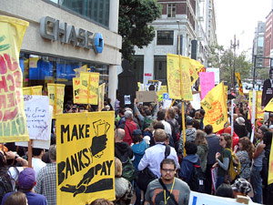 Crowd at Chase Bank protesting