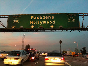 Pasadena Hollywood sign while driving in Los Angeles