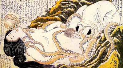 Octopus performing cunnilingus on a woman