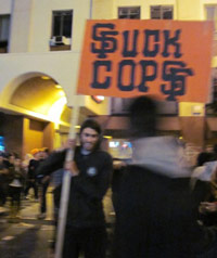Fuck Cops sign at the San Francisco Giants World Series riot