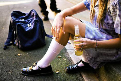 Girl smoking and drinking