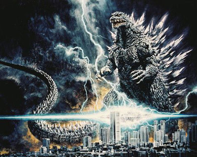 Godzilla stomping around the city