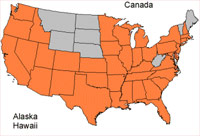 U.S. States colored orange
