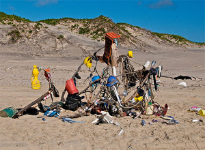 Garbage and trash on a deserted island