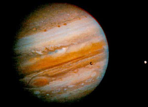 Hubble telescope view of Jupiter and its moon Io