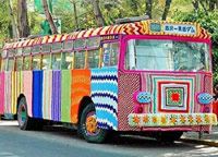 Bus covered in knitting