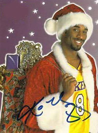 Kobe in a Santa outfit on Christmas by Upper Deck basketball cards