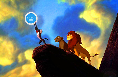 The Lion King standing on the edge of a cliff