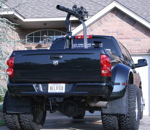 Machine gun mounted on the back of a pickup truck