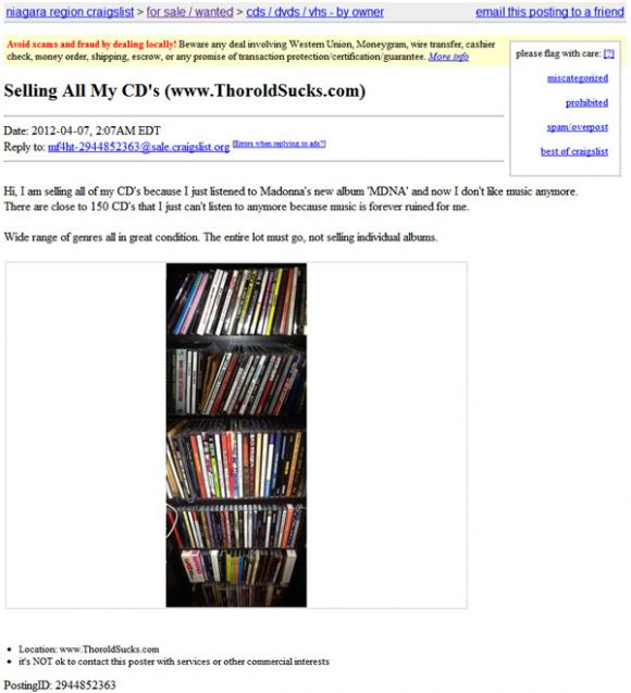 Selling Madonna CDs on Craigslist