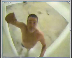 Drunk man on a security camera