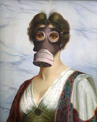 Modern art woman wearing a gas mask