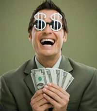 Guy laughing with money
