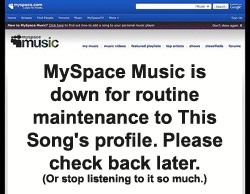 MySpace Music down for maintenance webpage