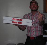 Pizza Barn delivery boy flicking off camera