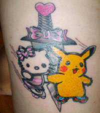 Pokemon and Hello Kitty tattoo