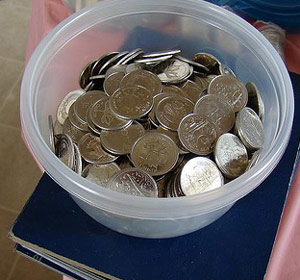 Quarters in a bowl as cereal