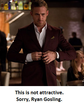 Ryan Gosling in a maroon suit