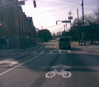 Sharrows painted on the road