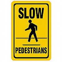 Slow pedestrians warning sign