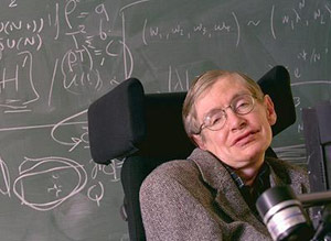 Stephen Hawking in a wheelchair teaching