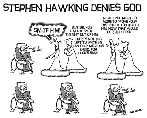 Stephen Hawking doesn't believe in God comic strip