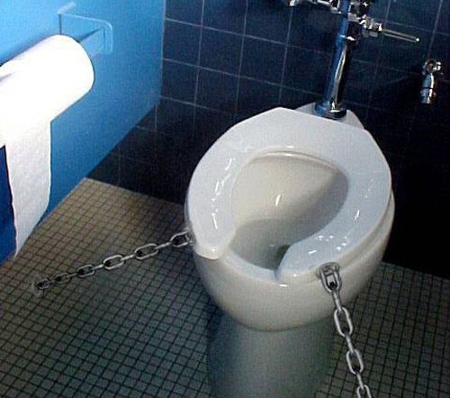 Toilet chained to the ground