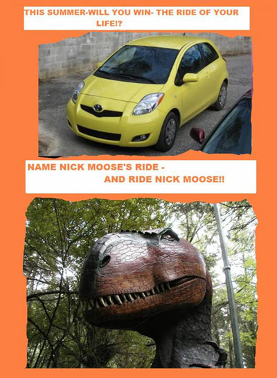 Toyota Yaris and T-Rex replica