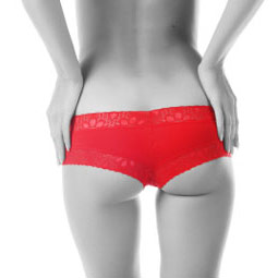 Woman wearing red bikini underwear